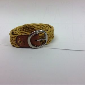 Fossil Yellow Braided Belt Leather Buckle